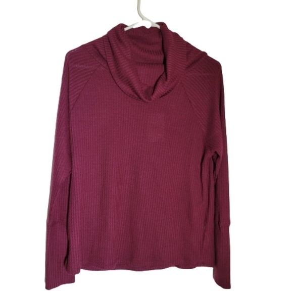NWOT Bobeau waffle burgundy cowl neck raglant sleeve - Picture 1 of 6